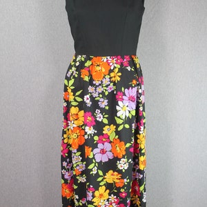 1970s Black Floral Hostess Dress, Mockneck, Maxi, Summer Size XS/S image 3