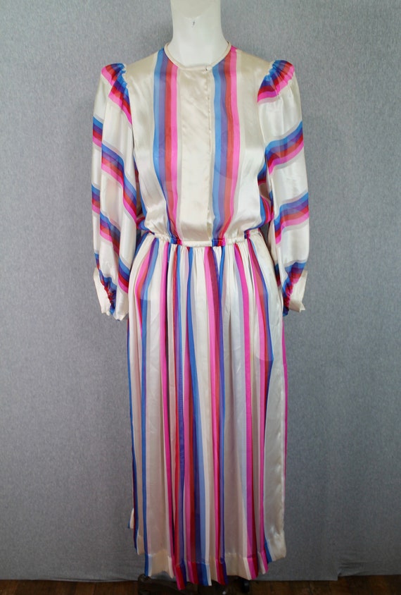 1980s Albert Nipon Silk Striped Shirtwaist Dress … - image 4