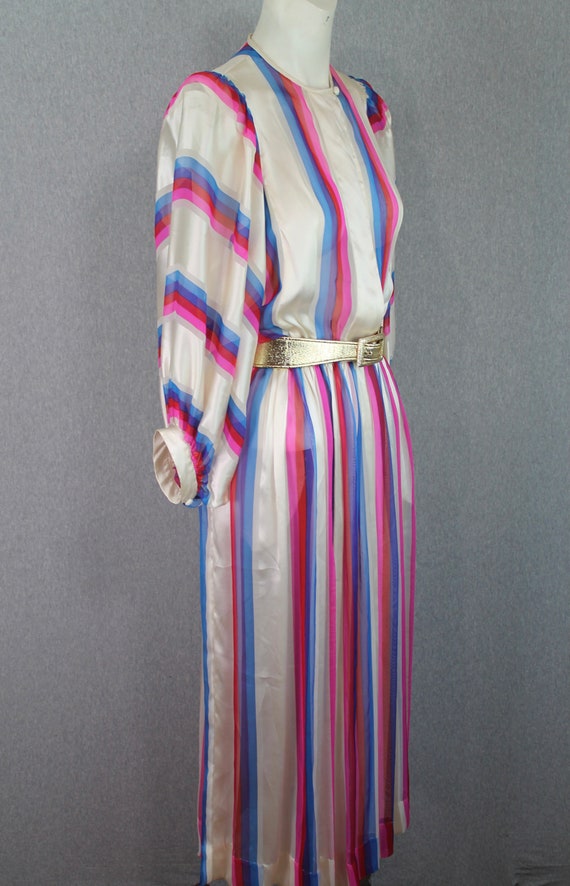 1980s Albert Nipon Silk Striped Shirtwaist Dress … - image 2