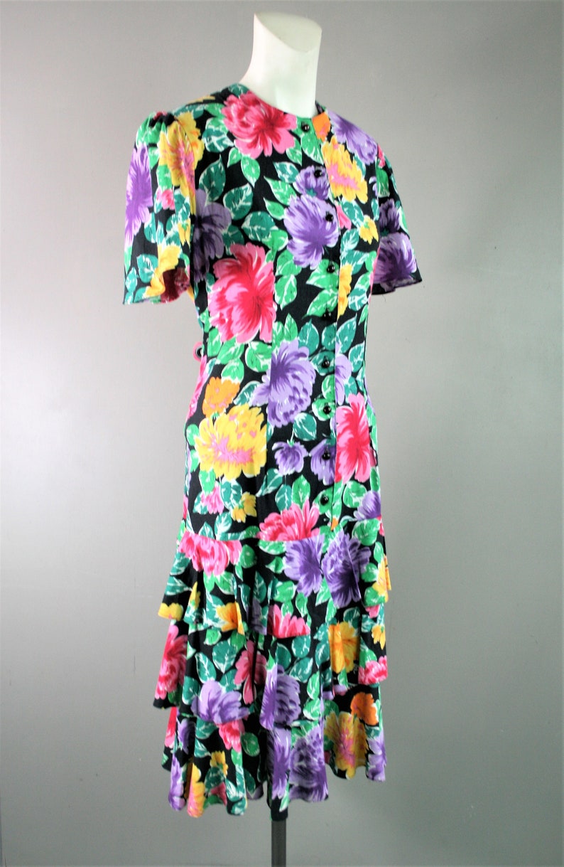 1980 Spring Chicken 1214 Floral Print Cotton Blend Tiered Ruffled Skirt Drop Waist