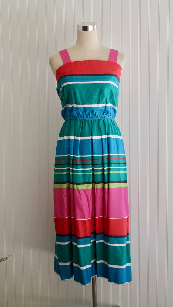 1970s 1980s - Jeanne Durrell - Striped Maxi Dress 