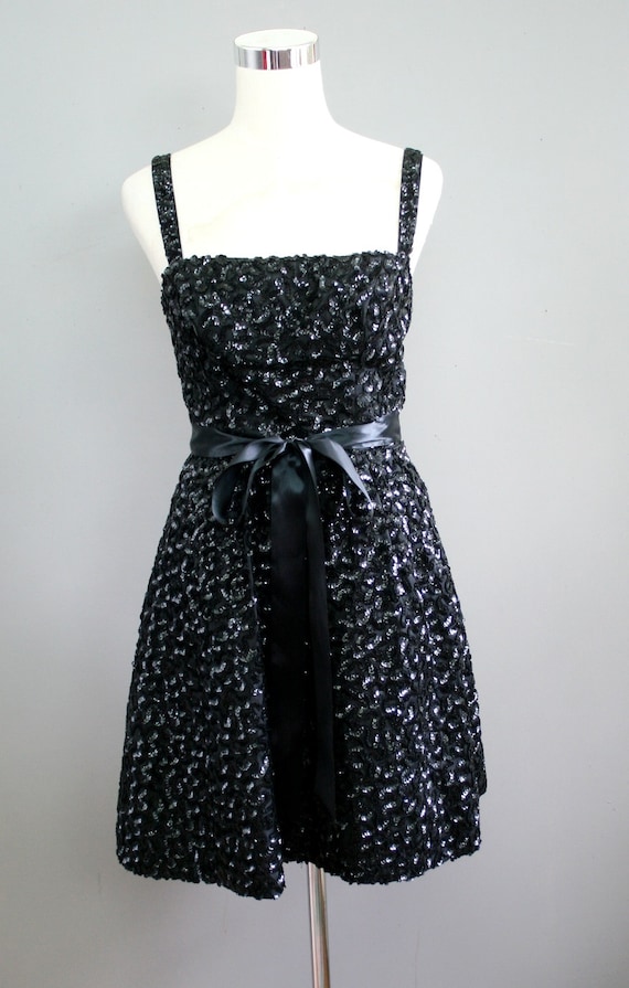 1960s-70s Black Sequin Cocktail Dress-Party Dress… - image 2