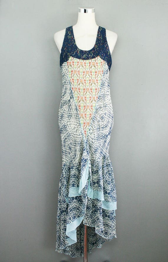 Blue Blue Summer - Bias Cut Silk - Sundress - High Low - by Sundance - Size 10 - Bohemian - Hippie - Bhol Blue Blue Summer - Bias Cut Silk - Sundress - High Low - by Sundance - Size 10 - Bohemian - Hippie - Bhol