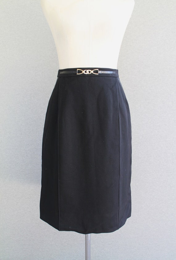 CELINE - Black - Wool Gaberdine - Lined - Skirt - 