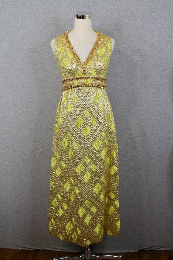 1960s DAVISON'S Evening Gown - Chartreuse and Gol… - image 1