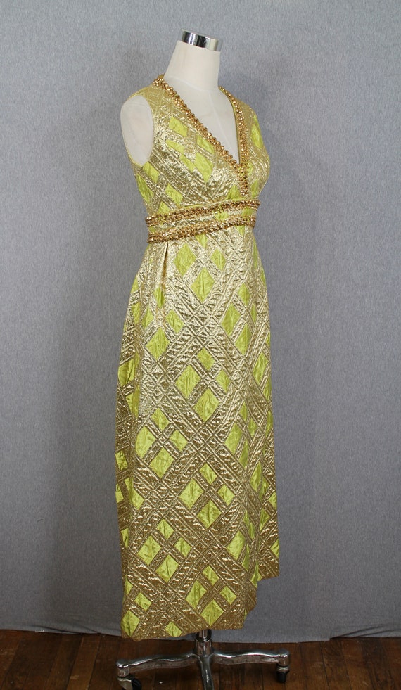 1960s DAVISON'S Evening Gown - Chartreuse and Gol… - image 3