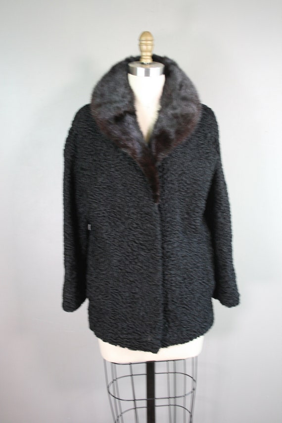 DC Insider - Black Chenille Jacket - Mink Collar … - image 3