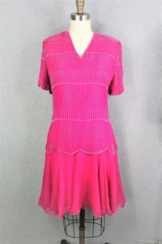 Hot Pink - Beaded Cocktail dress - Party Dress - … - image 1