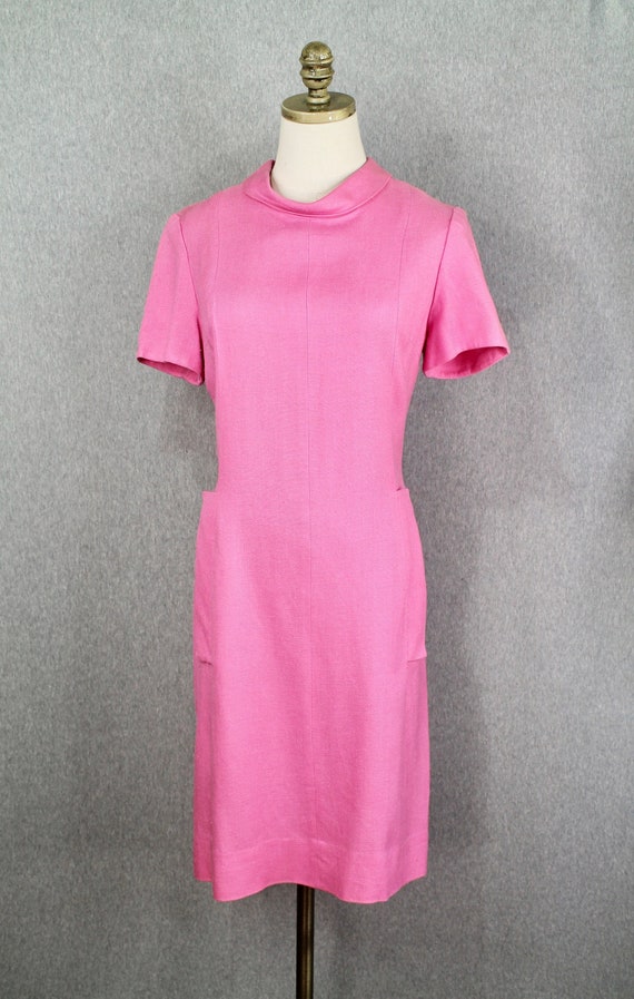 1950s 1960s - Bubblegum Pink Linen Midi Dress - Wi