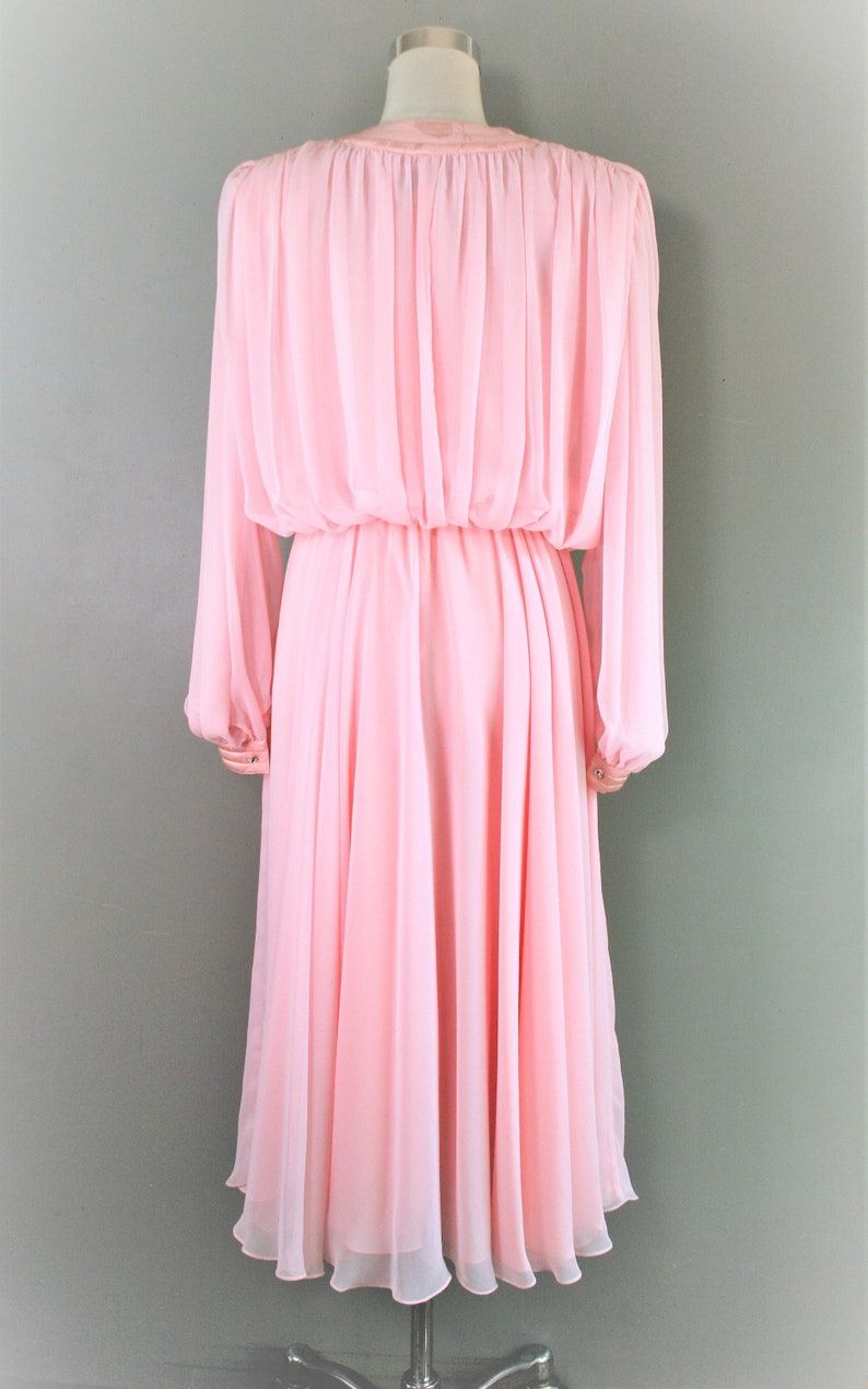 Pink Chiffon Circa 1980/'s Rhinestone Buttons Marked size 6 Oh So Charming Cocktail Party Dress Wayne Clark
