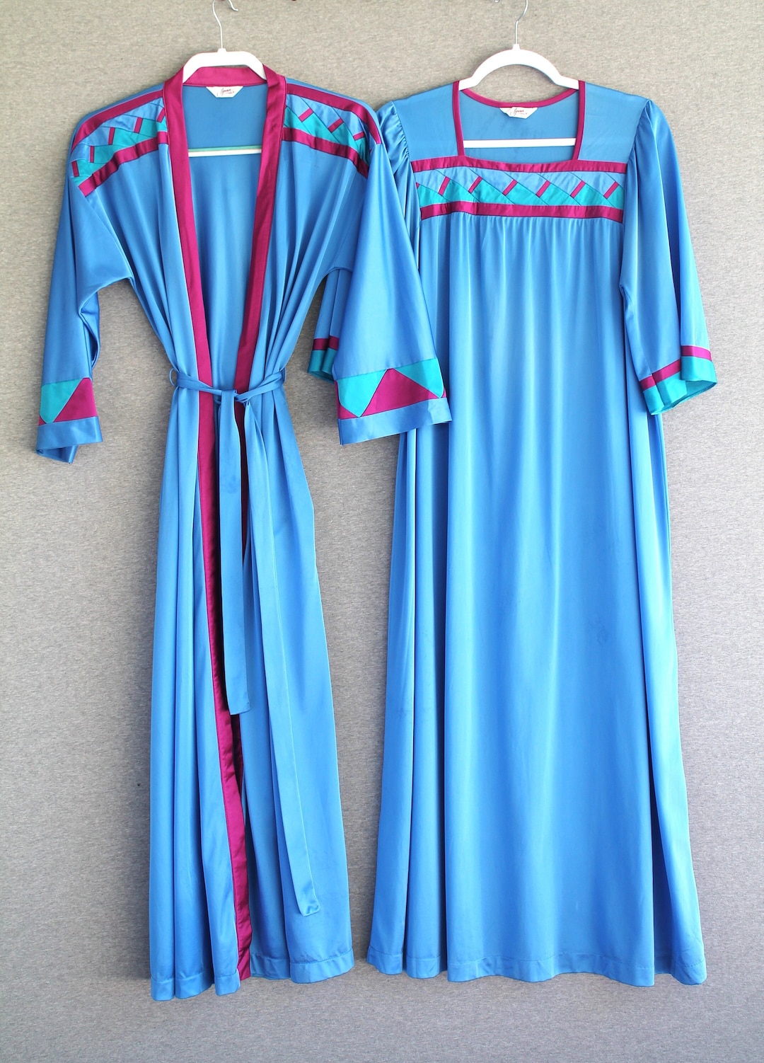 1970s - Two Peice - Robe and Gown - Blue - Patchwork - Color Block - by ...