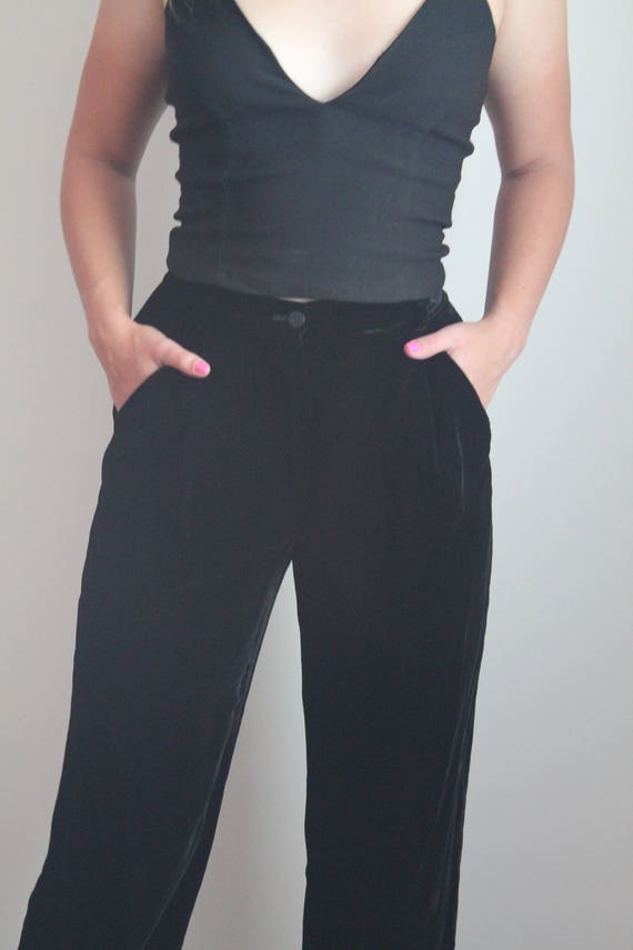 Giorgio Armani- Black Crushed Velvet Pants - Size