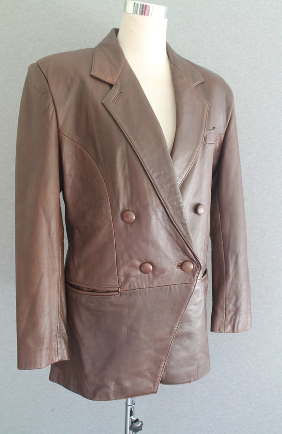 Circa 1980s  - Chocolate Brown - Leather Blazer - 