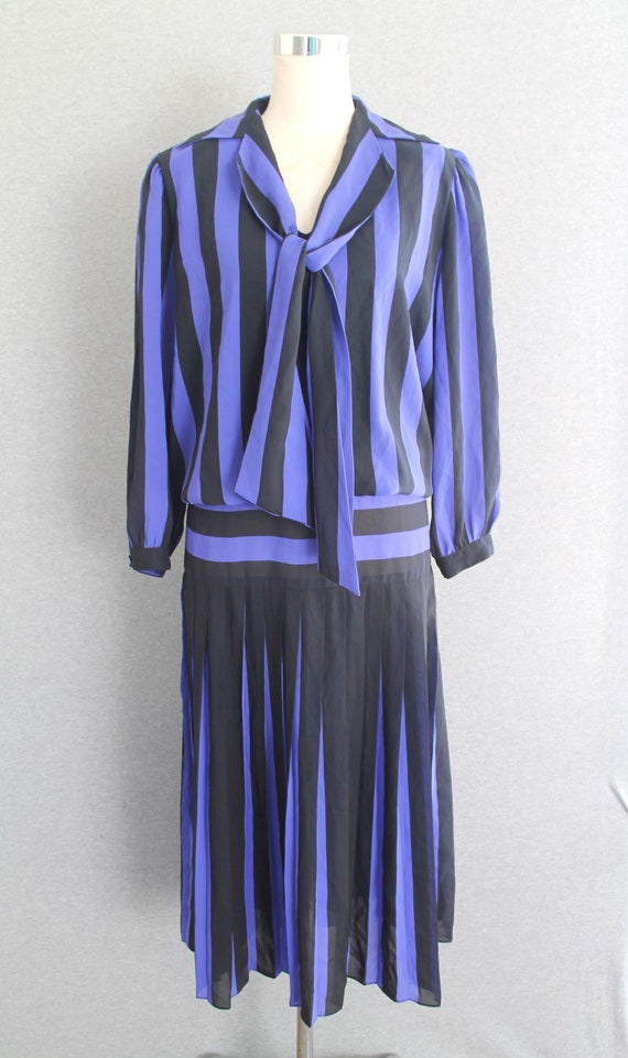 1980s - Purple /Black - Stripe - Drop Waist - Day 