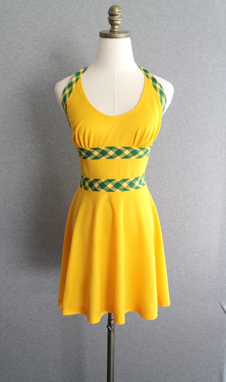 1970s Sexy Sundress Yellow Mini Estimated size XS to S by Stephanie b image 1