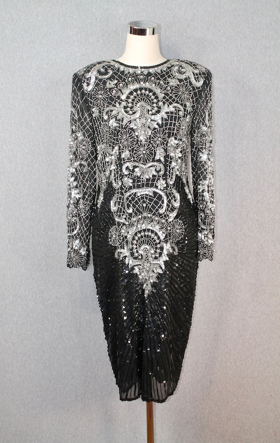 black and silver beaded dress Long Black Mermaid Prom Dress with Beads Black / 10