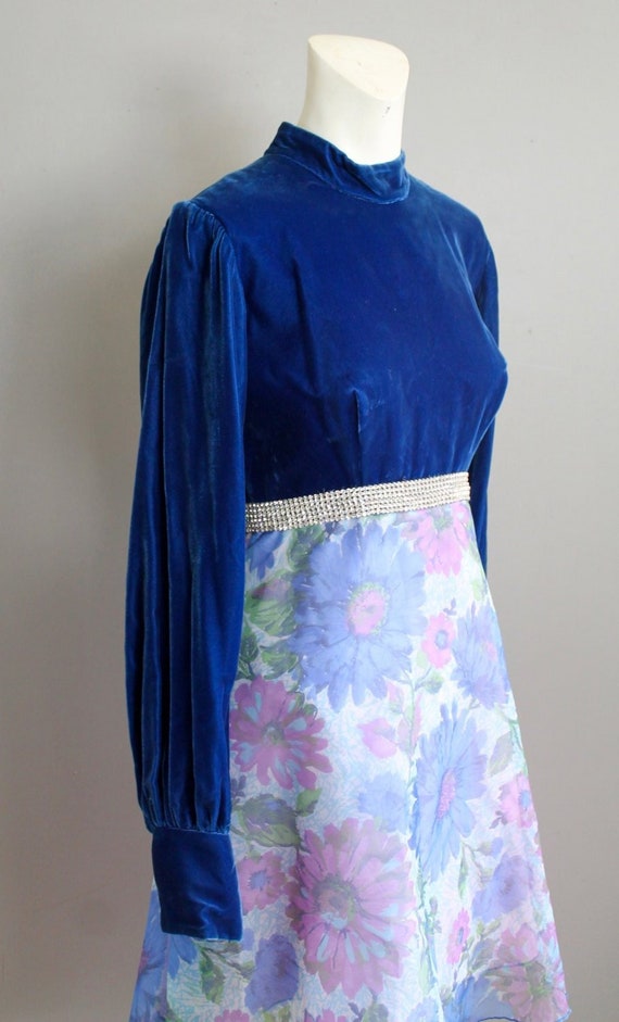 1960-70's -Deep Royal Blue Crushed Velvet Cocktail