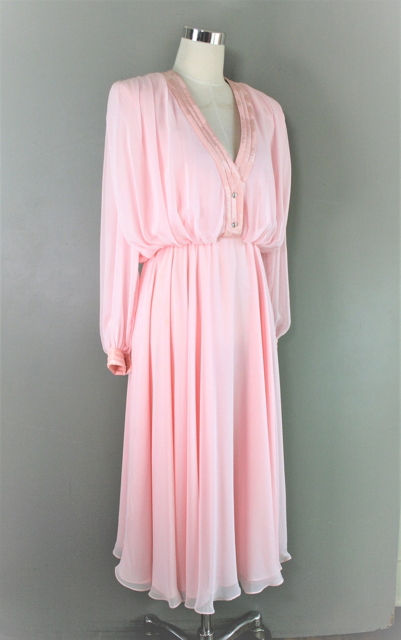 Pink Chiffon Circa 1980/'s Rhinestone Buttons Marked size 6 Oh So Charming Cocktail Party Dress Wayne Clark