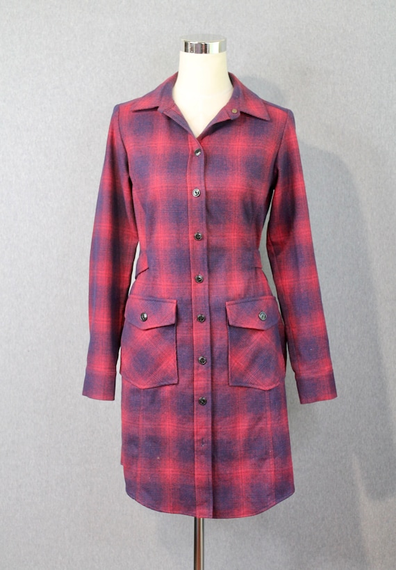 Vintage Pendleton Plaid Wool Shirtdress - Red and 