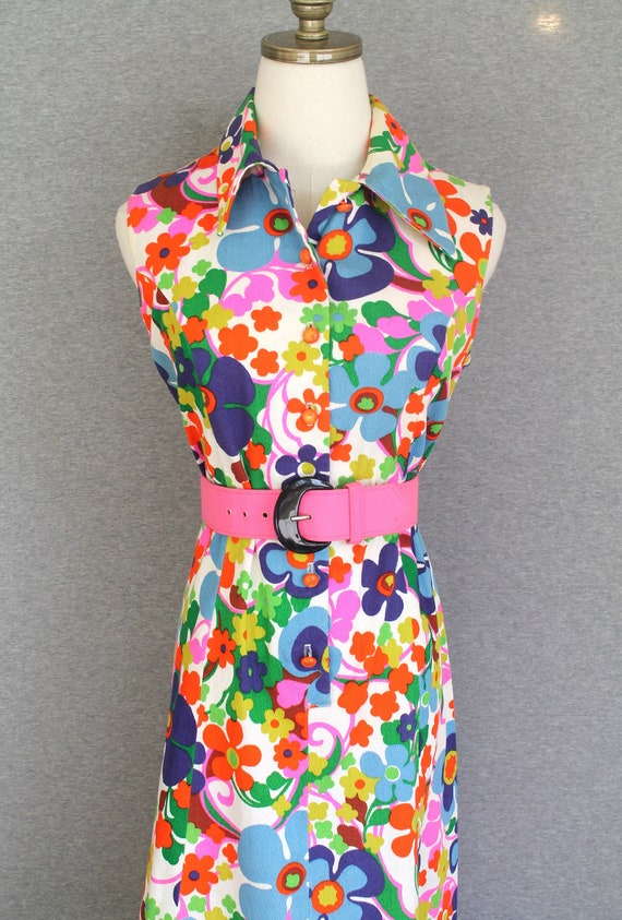Liberty Circle - 1970s Shirt Dress - Flower Power… - image 1