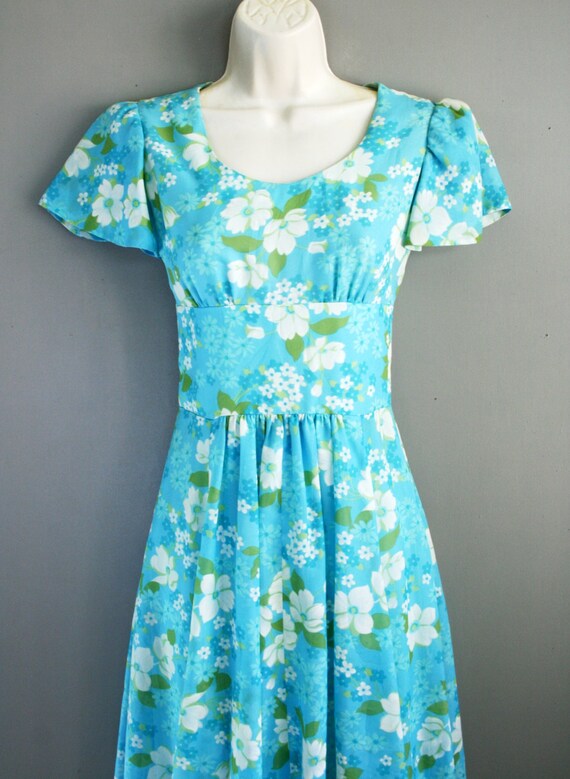 1970 -Blue  Floral Chiffon - Party Dress - Boho -… - image 2