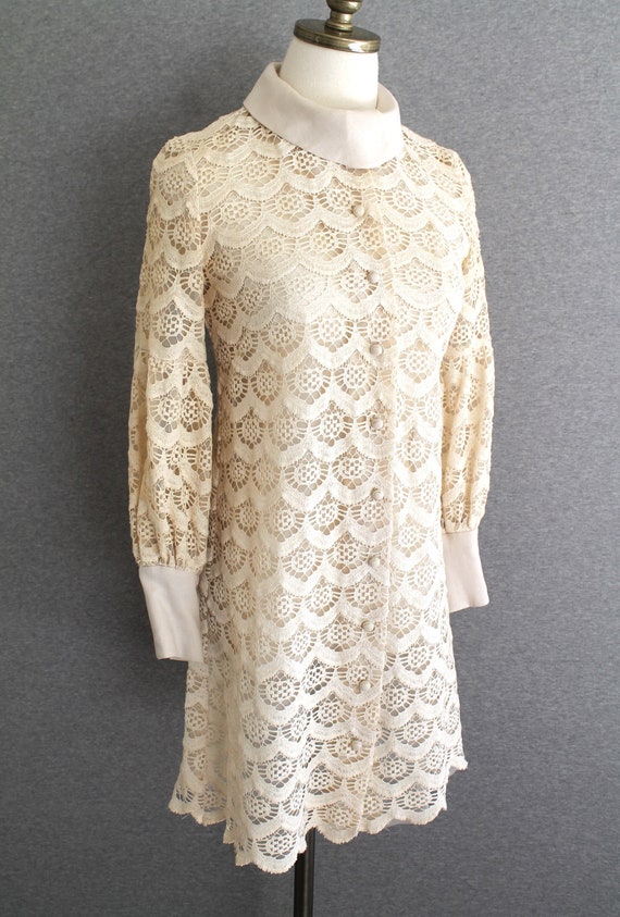 1960-70s - YOUTH GUILD - Natural/Ecru Lace Dress -