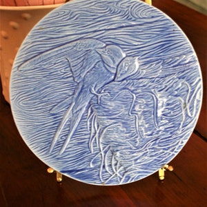 Edgecomb Potters Blue Bird Carved Porcelain Plaque Charger image 4