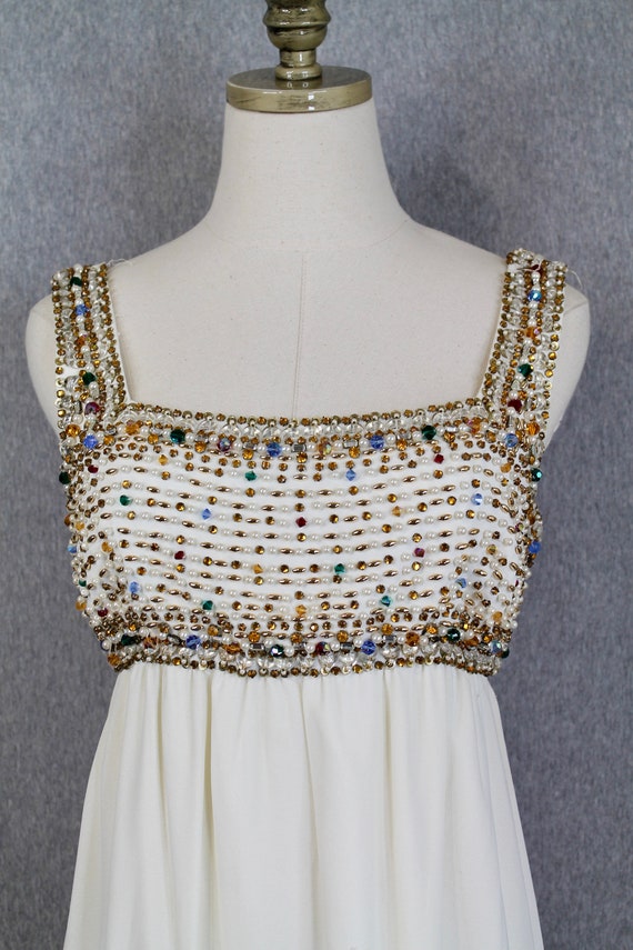 1960s DYNASTY Evening Gown - White Beaded Formal D