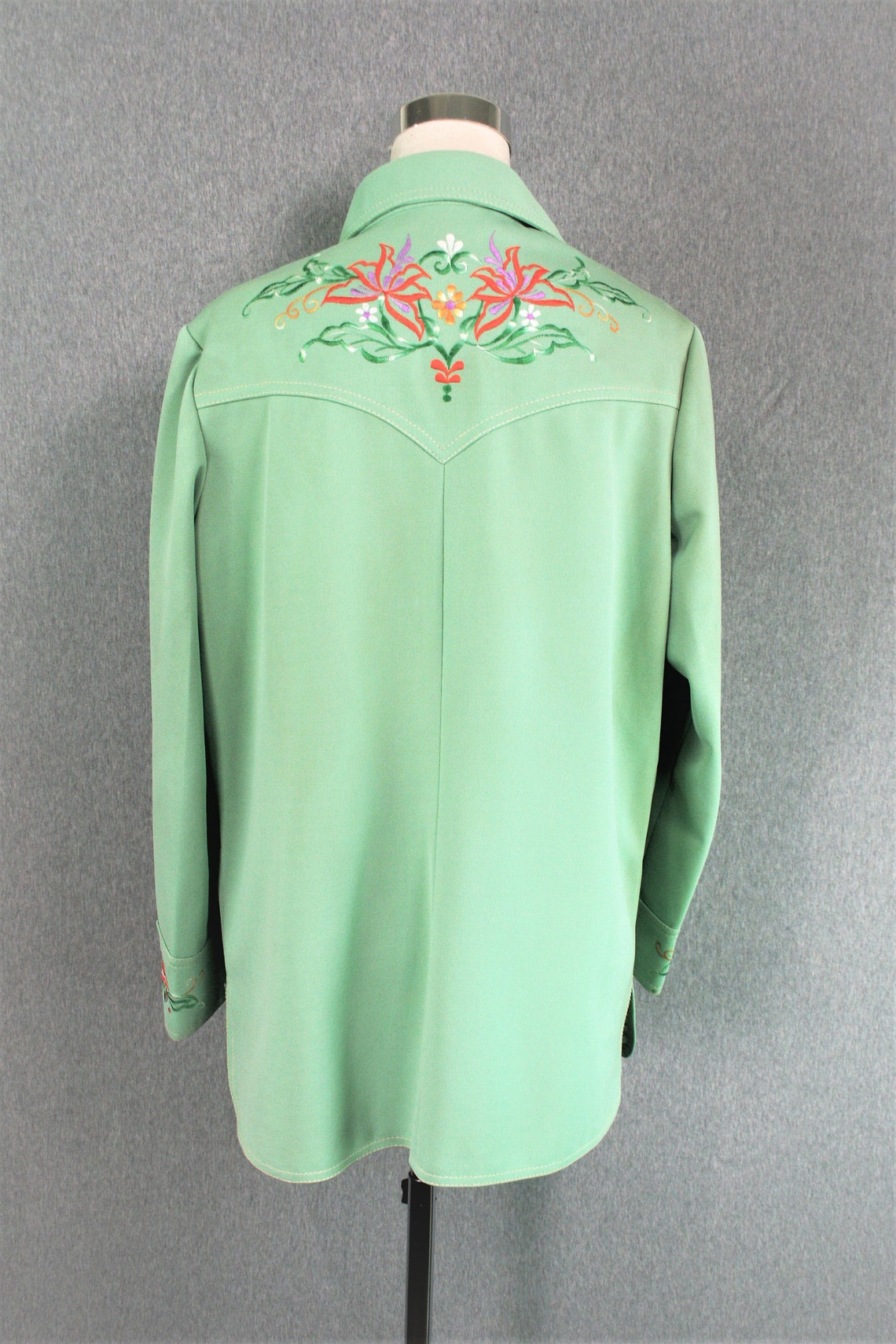 1970's Western Yoke Embroidered Spearmint Green Etsy