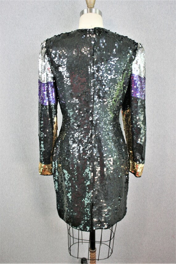 1980-90s - Sequined Cocktail Dress - Mini - Color… - image 3