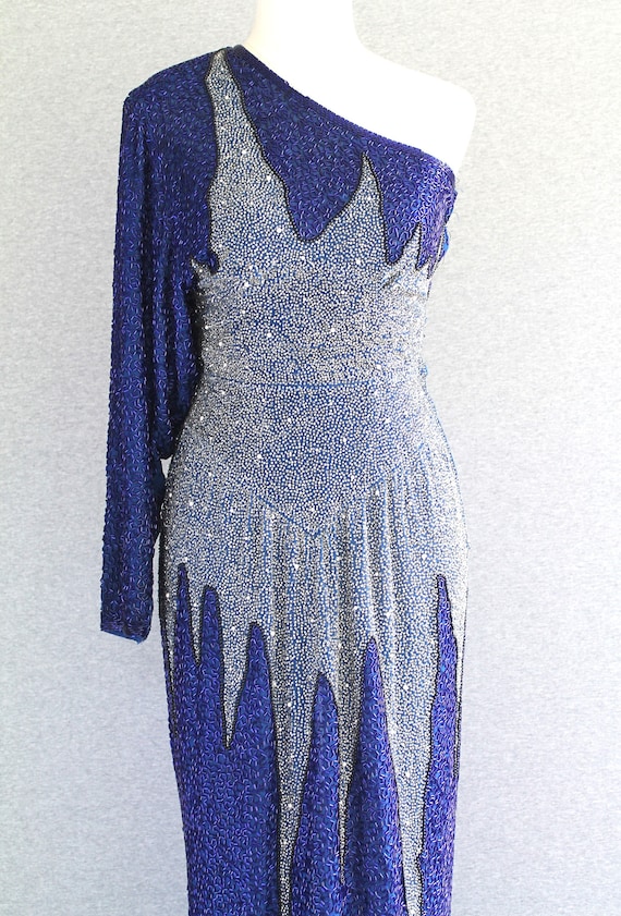 Beaded - "frozen " Glass Beads and Pearls - Cold Shoulder, Art Deco ,  Evening Gown , Trophy , Sparkle, Cocktail Gown, by Suzarila -175DL - Etsy