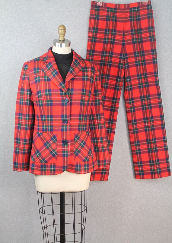 1960s Pendleton Wool Plaid Suit Set - Red Plaid S… - image 1