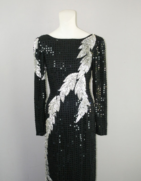 black sequin dress white bow Becca Bow Dress Sequin Mini Dress - Black/White