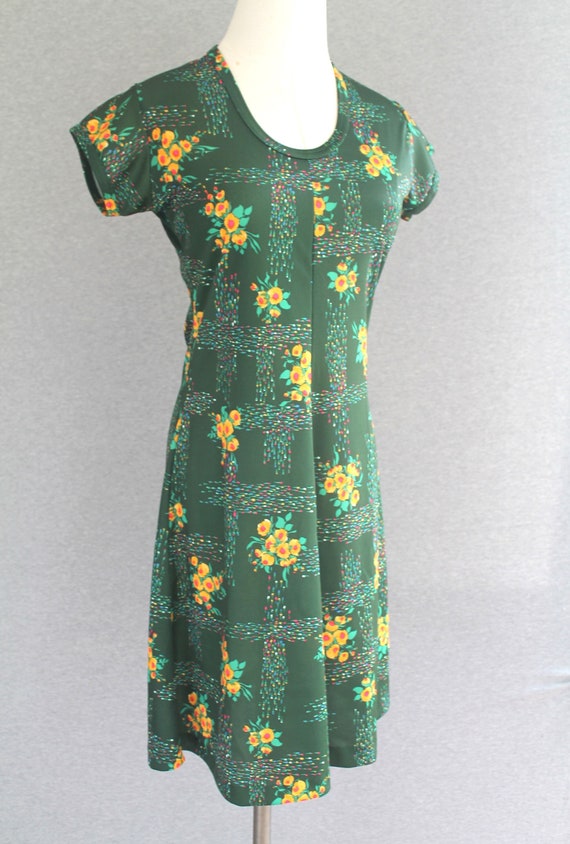 Années 1970 Imprimé vert Facile à porter/Facile d'entretien