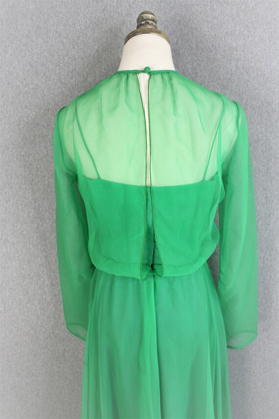 1970s - Green Chiffon - Party Gown - Cocktail Dre… - image 5