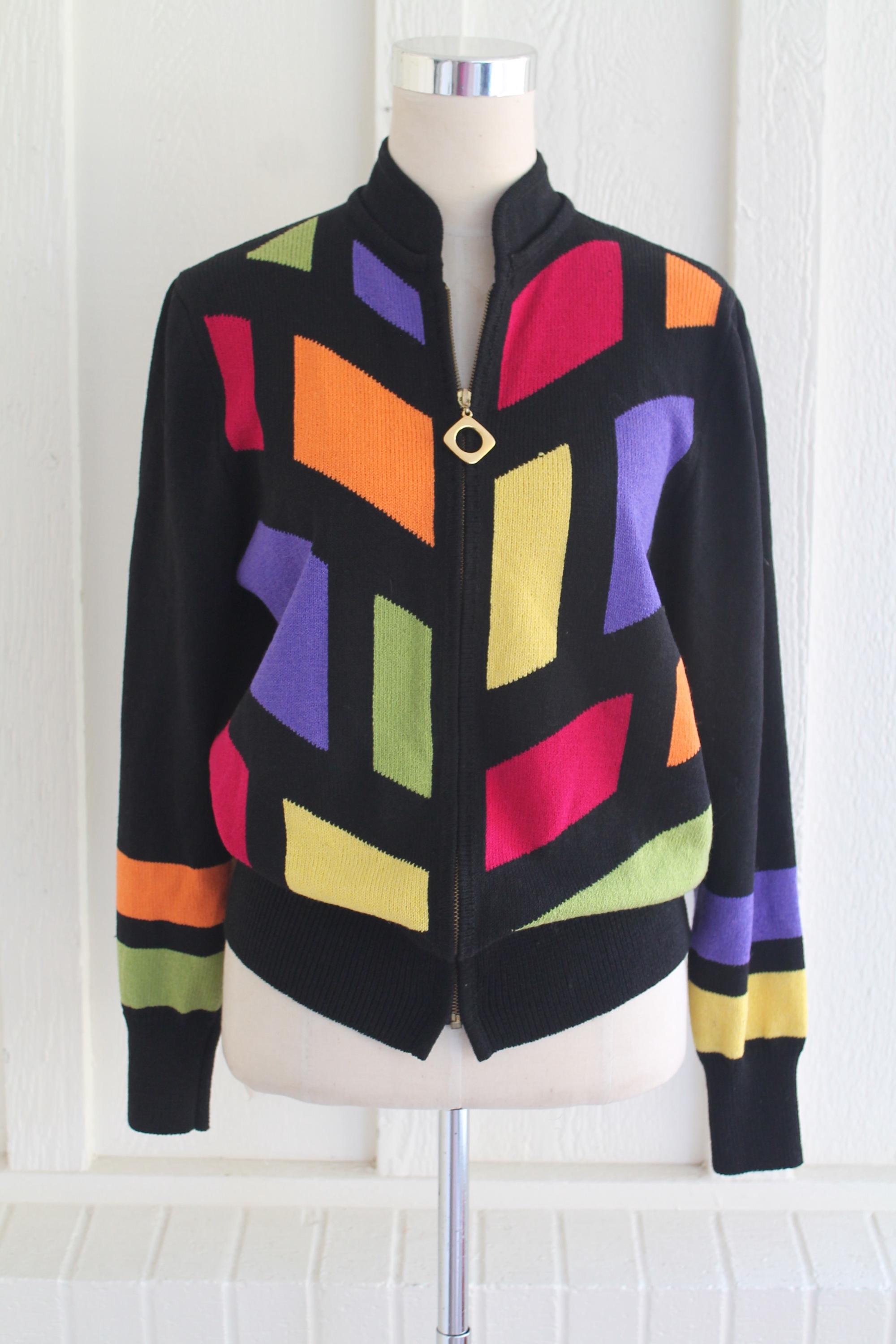 Color Blocked - Zip Front - Cardigan - Sweater - Circa 1990s
