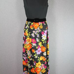 1970s Black Floral Hostess Dress, Mockneck, Maxi, Summer Size XS/S image 2