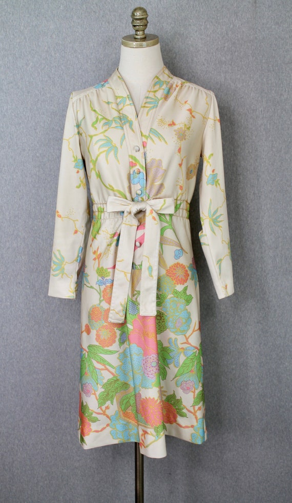 1980s Floral Shirtdress - Spring Pastels - Champag