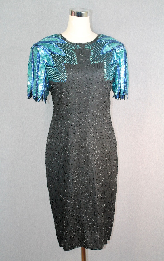 white christmas dresses 1990s Black Beaded Cocktail Dress – Style & Salvage