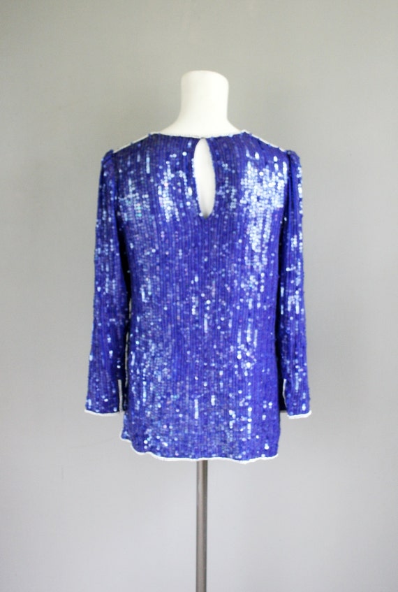 1980s Royal Blue Sequined Top by Judith Ann Creations… - Gem