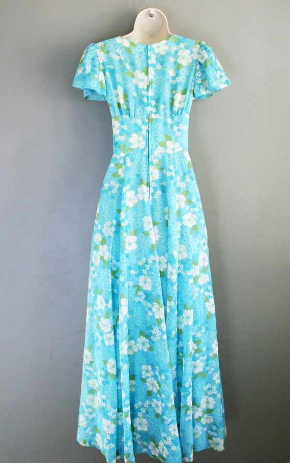 1970 -Blue  Floral Chiffon - Party Dress - Boho -… - image 3