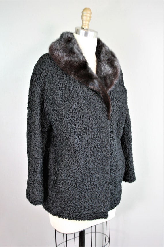 DC Insider - Black Chenille Jacket - Mink Collar … - image 2