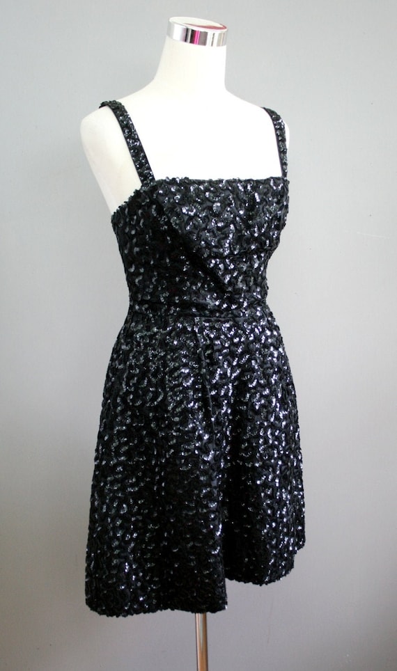 1960s-70s Black Sequin Cocktail Dress-Party Dress… - image 1