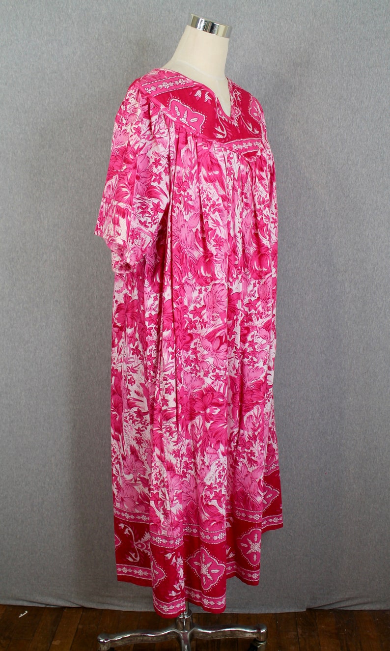 1970s 70s Hot Pink Muumuu by Loungees Beach Cover Up Floral Kaftan Resort Wear Palm Beach image 3