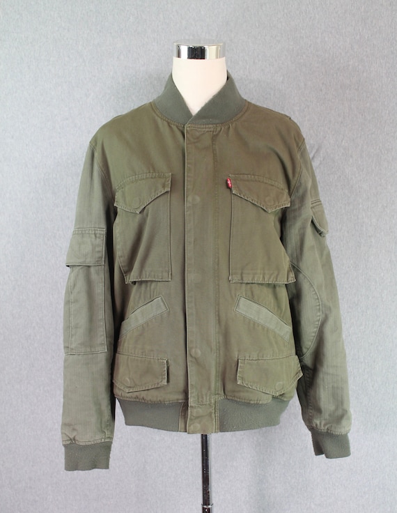 Vintage Levi's Bomber Jacket Military Jacket Army Green Size Small -   Denmark