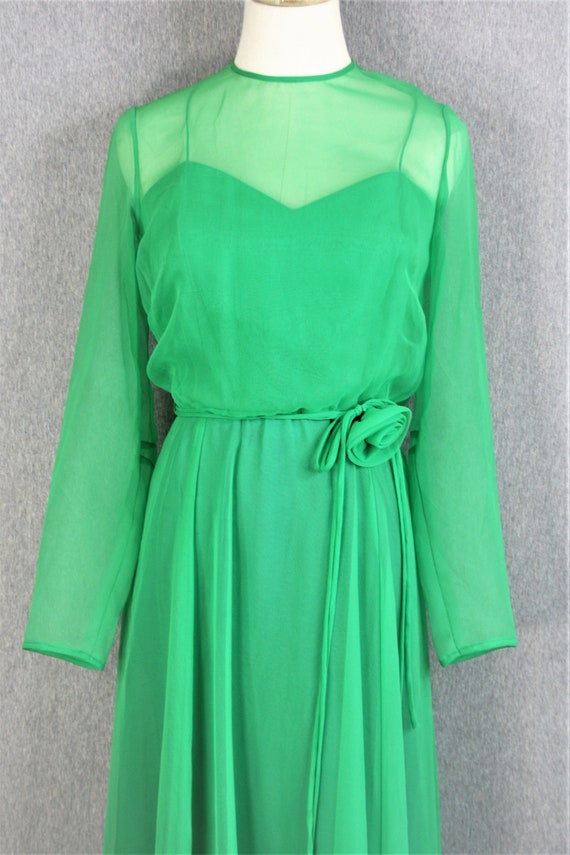 1970s - Green Chiffon - Party Gown - Cocktail Dre… - image 2