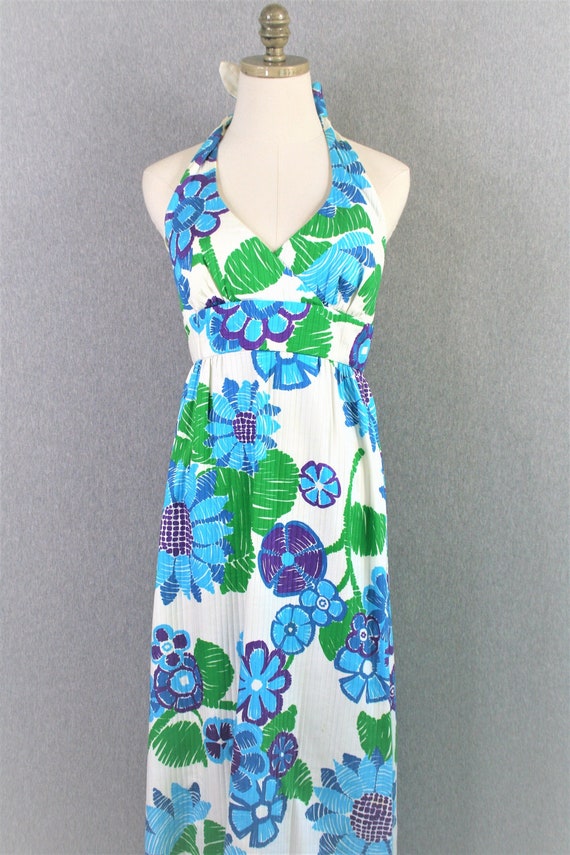 MALIA HONOLULU, vintage 1960s dress, Hawaiian wrap cotton maxi sundress, Hot Pink Green Summer Beach Party dress