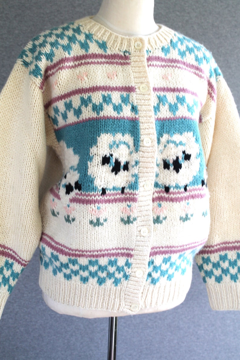 Cottagecore 1980s Little Lamb Spring Cardigan Wool by Woolrich Marked size S image 2