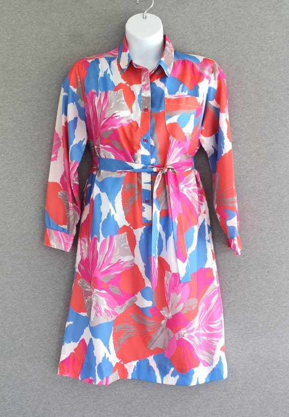 1970-80s - Dacron Polyester  - Abstract Floral - S