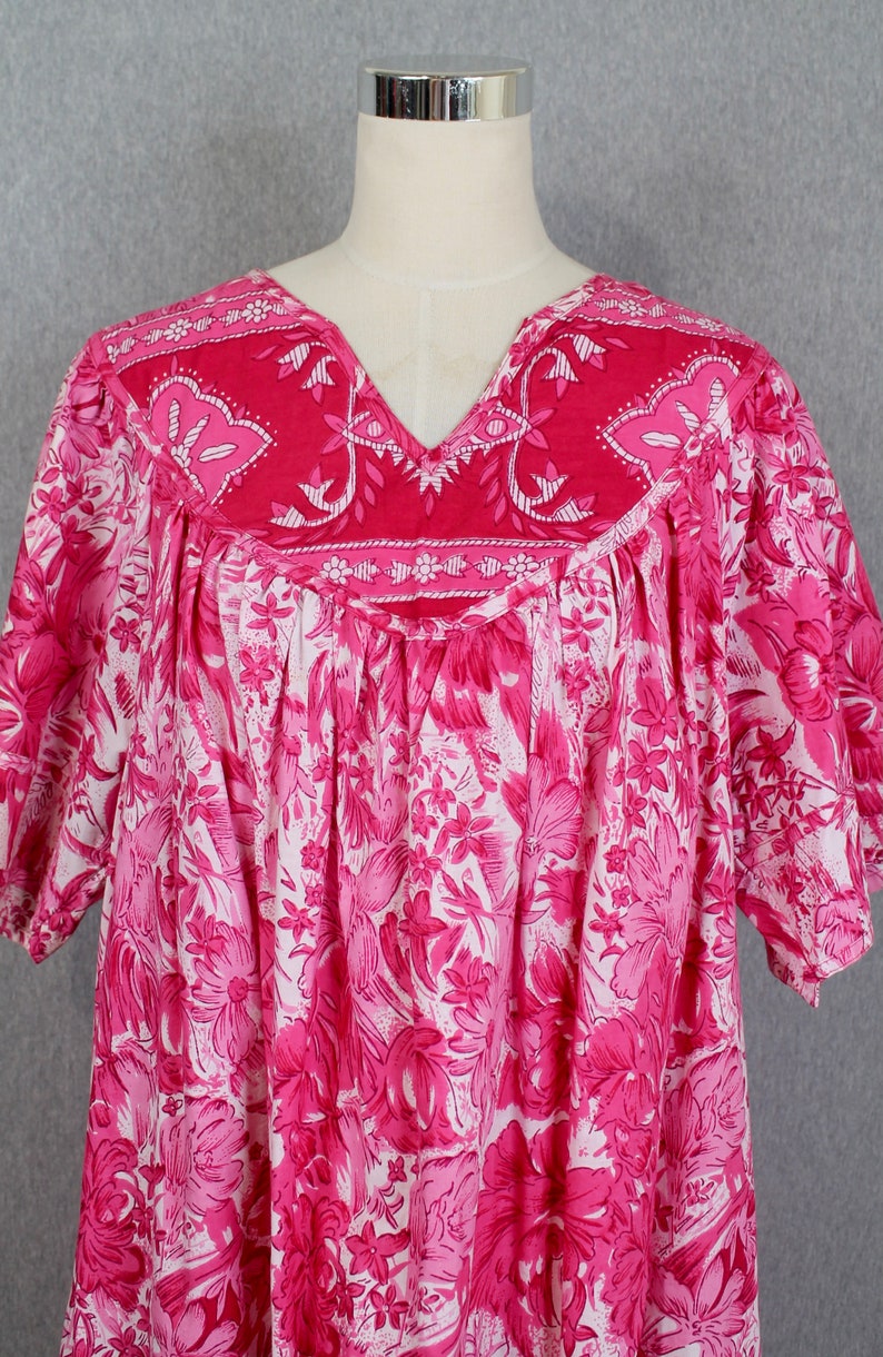 1970s 70s Hot Pink Muumuu by Loungees Beach Cover Up Floral Kaftan Resort Wear Palm Beach image 2